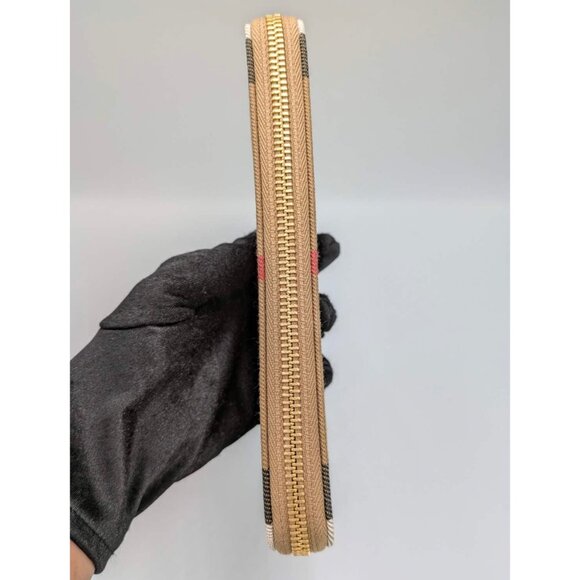 Burberry Check Zip Around Leather Wallet Dark Blue 8084516 - Picture 5 of 11